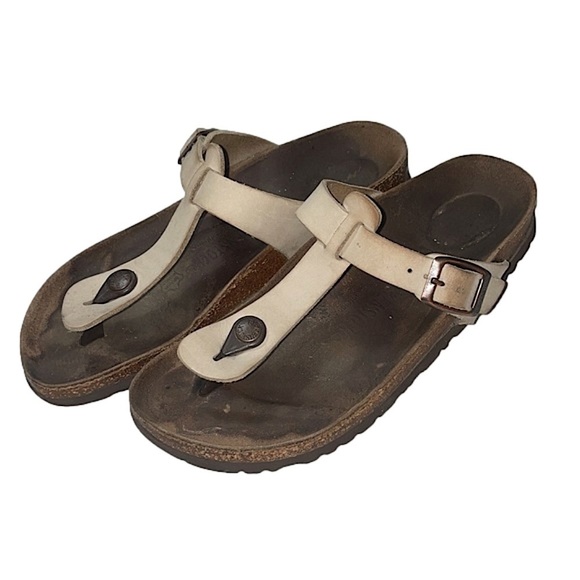 Birkenstock Shoes - Birkenstock Gizeh Leather Sandals EU size 38 Tan Neutral Cork Well Worn Gorpcore